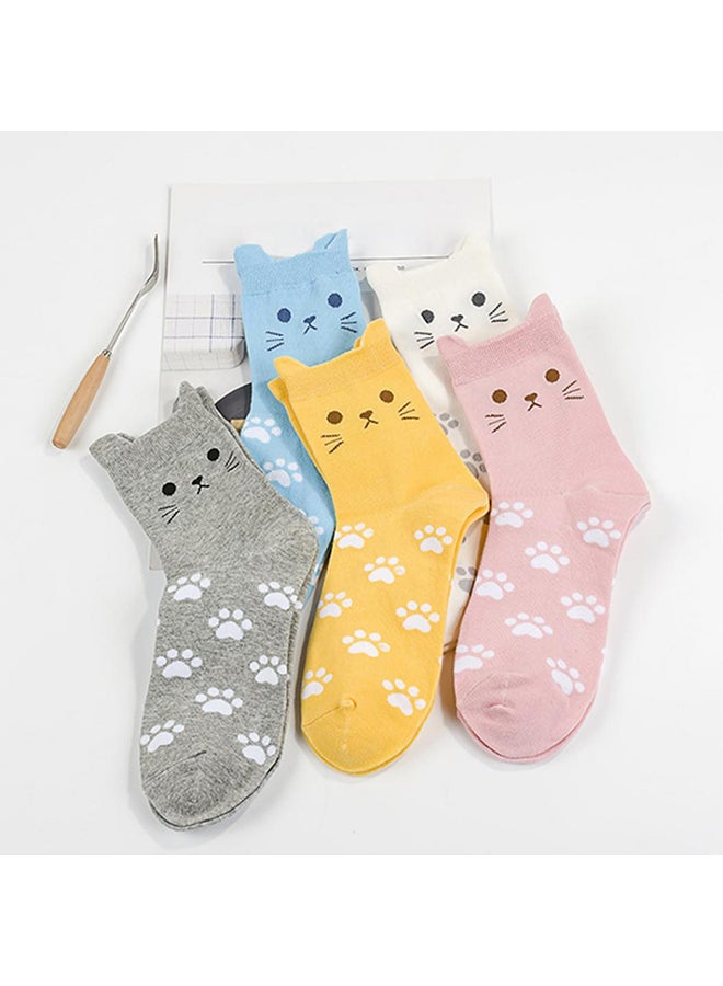 Lovely Candy Color Cartoon Cat Paw Print Women Cotton Soft Warm Short Socks - Image 2